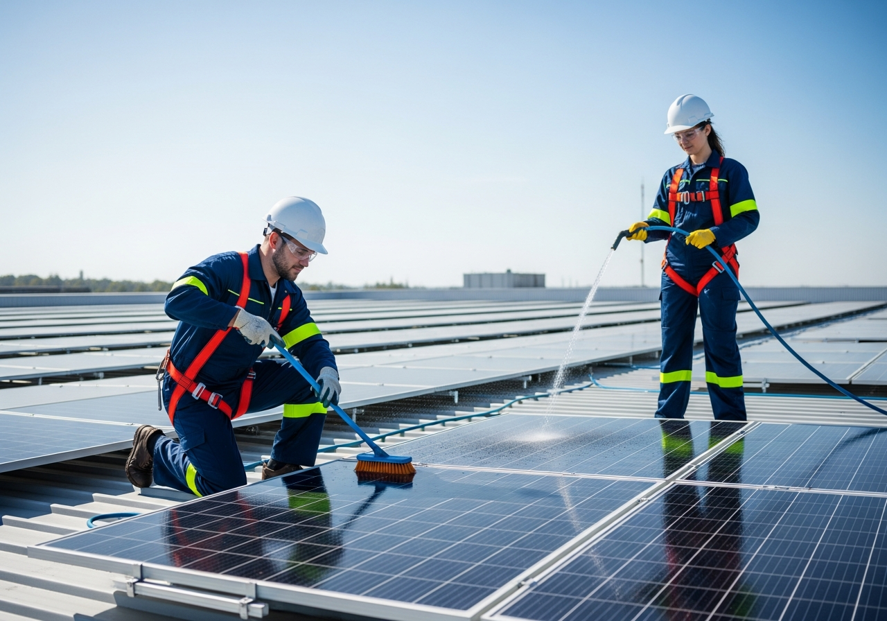 Team working on rooftop solar installation